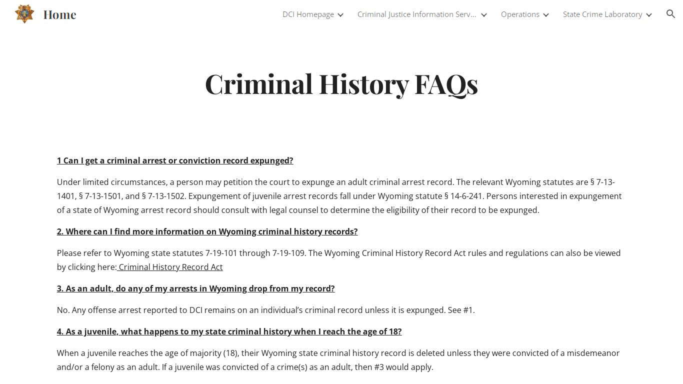 Home - Criminal History FAQs - Wyoming